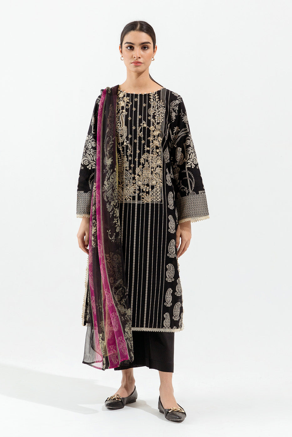 2 Piece - Embroidered Khaddar Suit - Eternal Black
