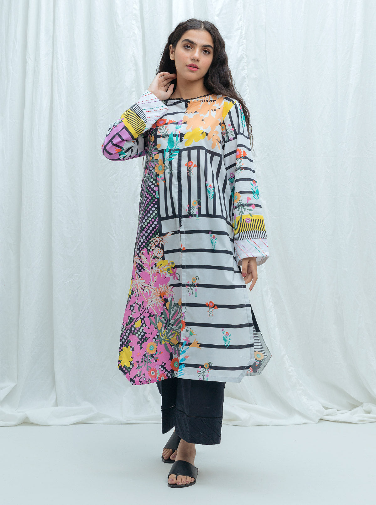 Retro Strips -Printed-1P (Unstitched)