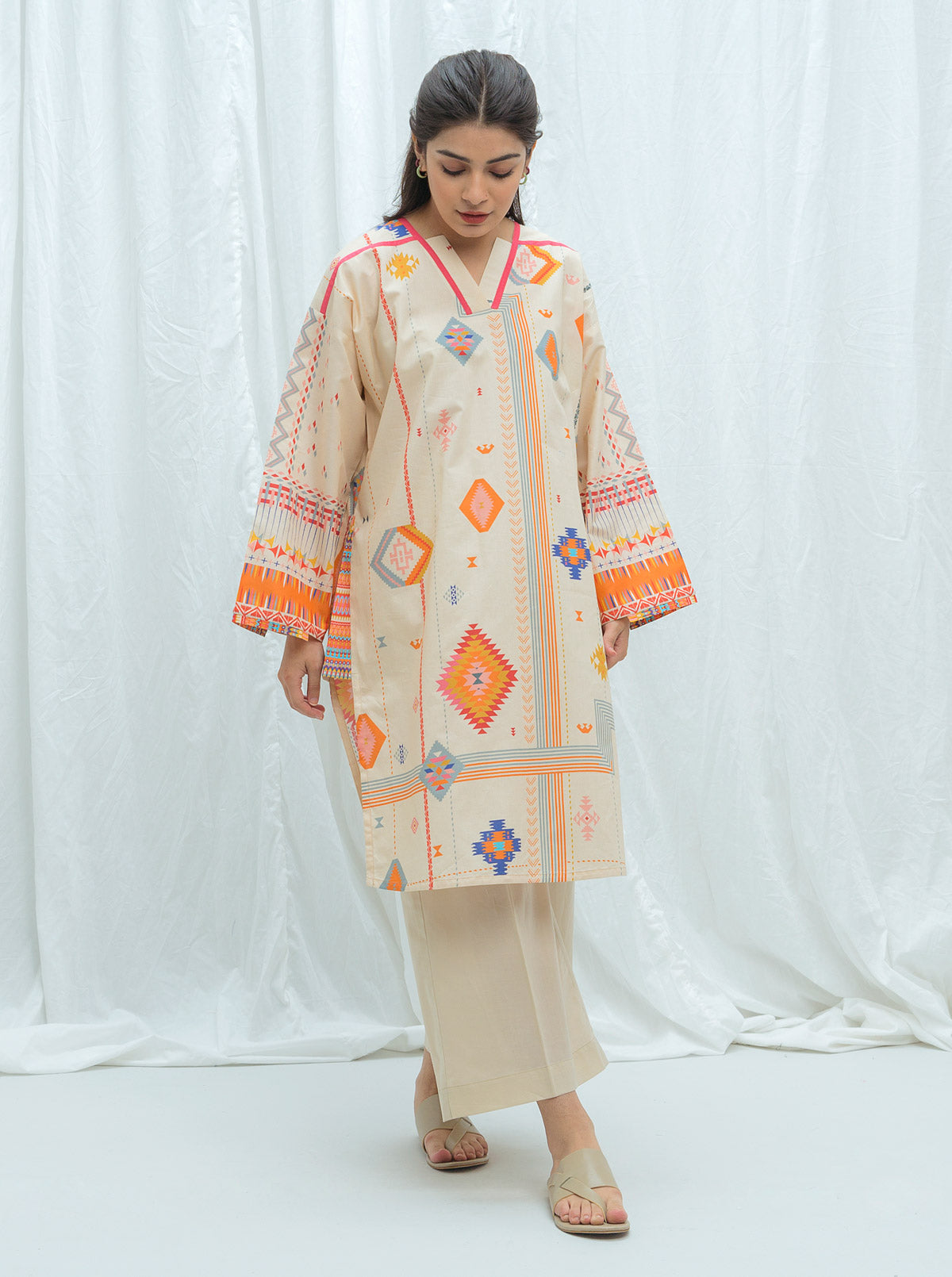 Beige Breeze-Printed-1P (Unstitched)