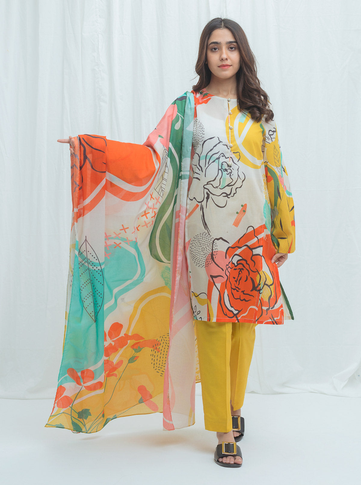 Yellow Topaz-Printed-2P (Unstitched)