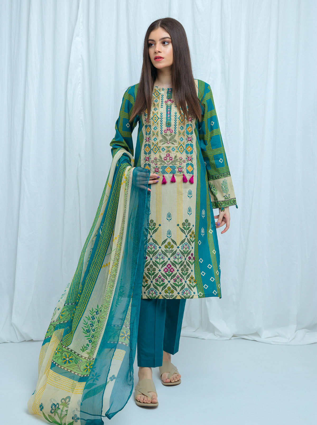 Vintage Teal-Embroidered-3P (Unstitched)