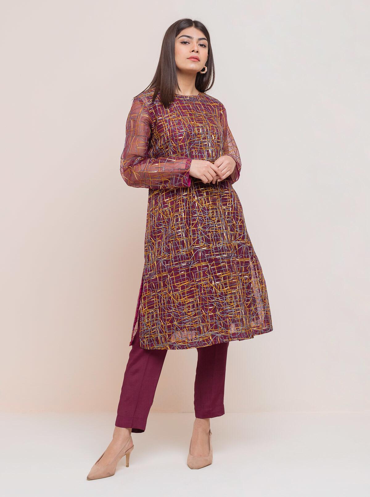 Embroidered Organza Shirt (Luxury Pret)