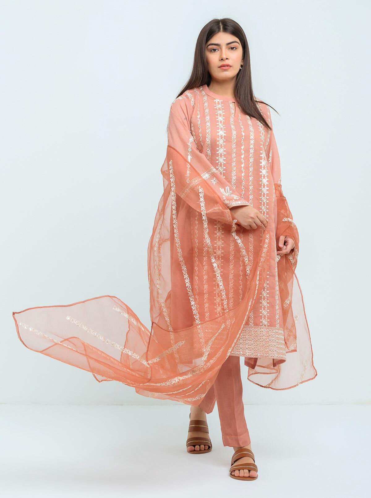 Embroidered Shirt With Dupatta