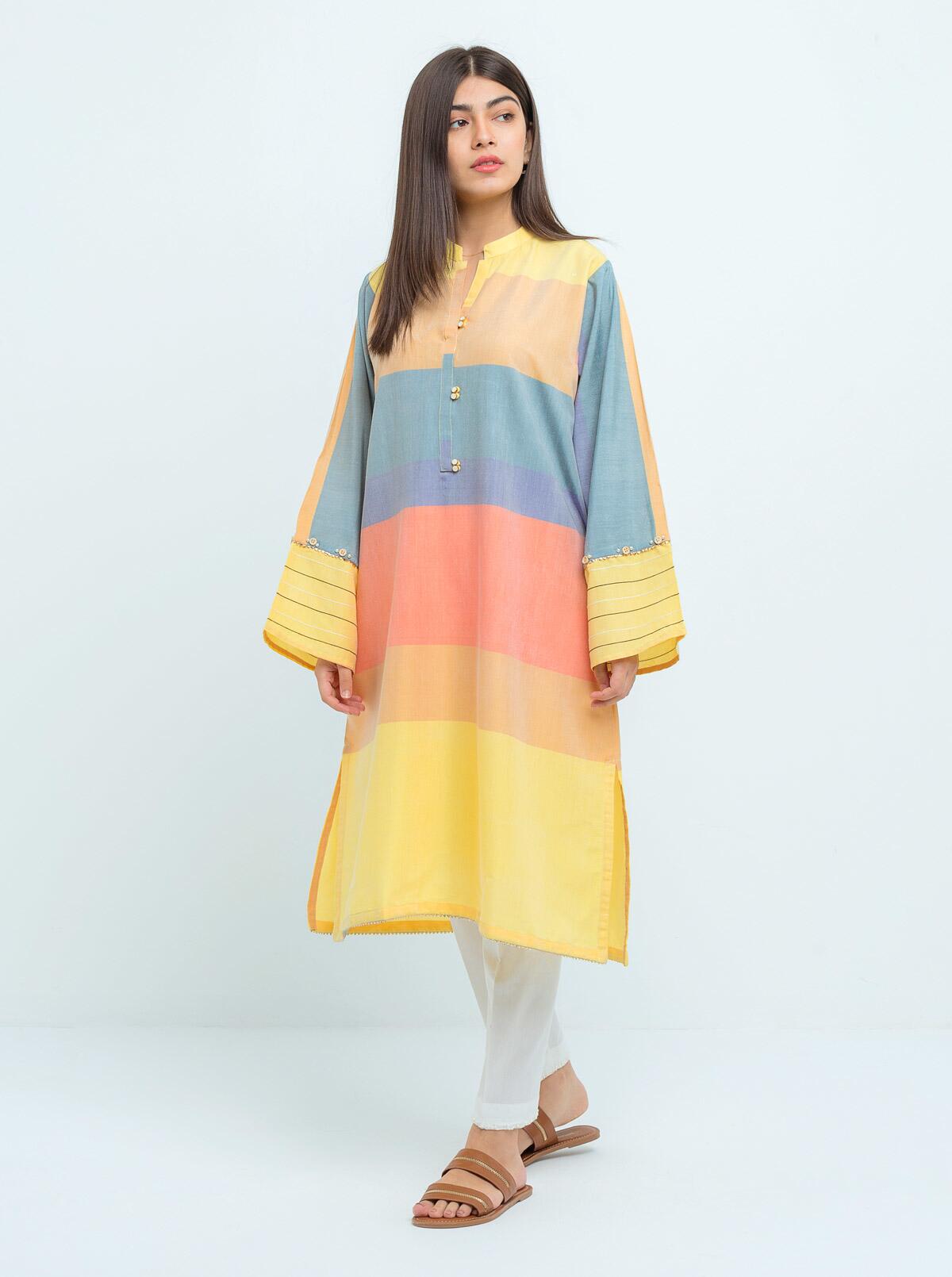 DC-2270 MUSTARD 2PCS  PRINTED KURTA WITH TROUSER