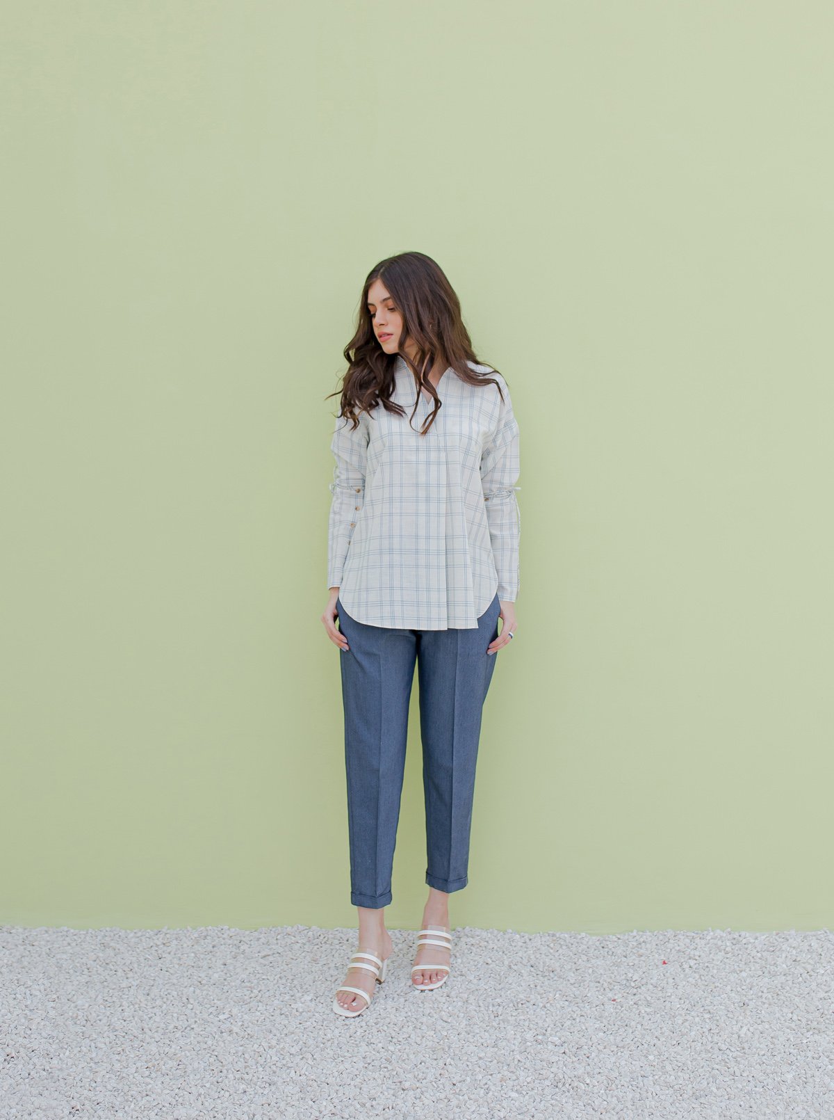 White Check Metallic Cord Shirt