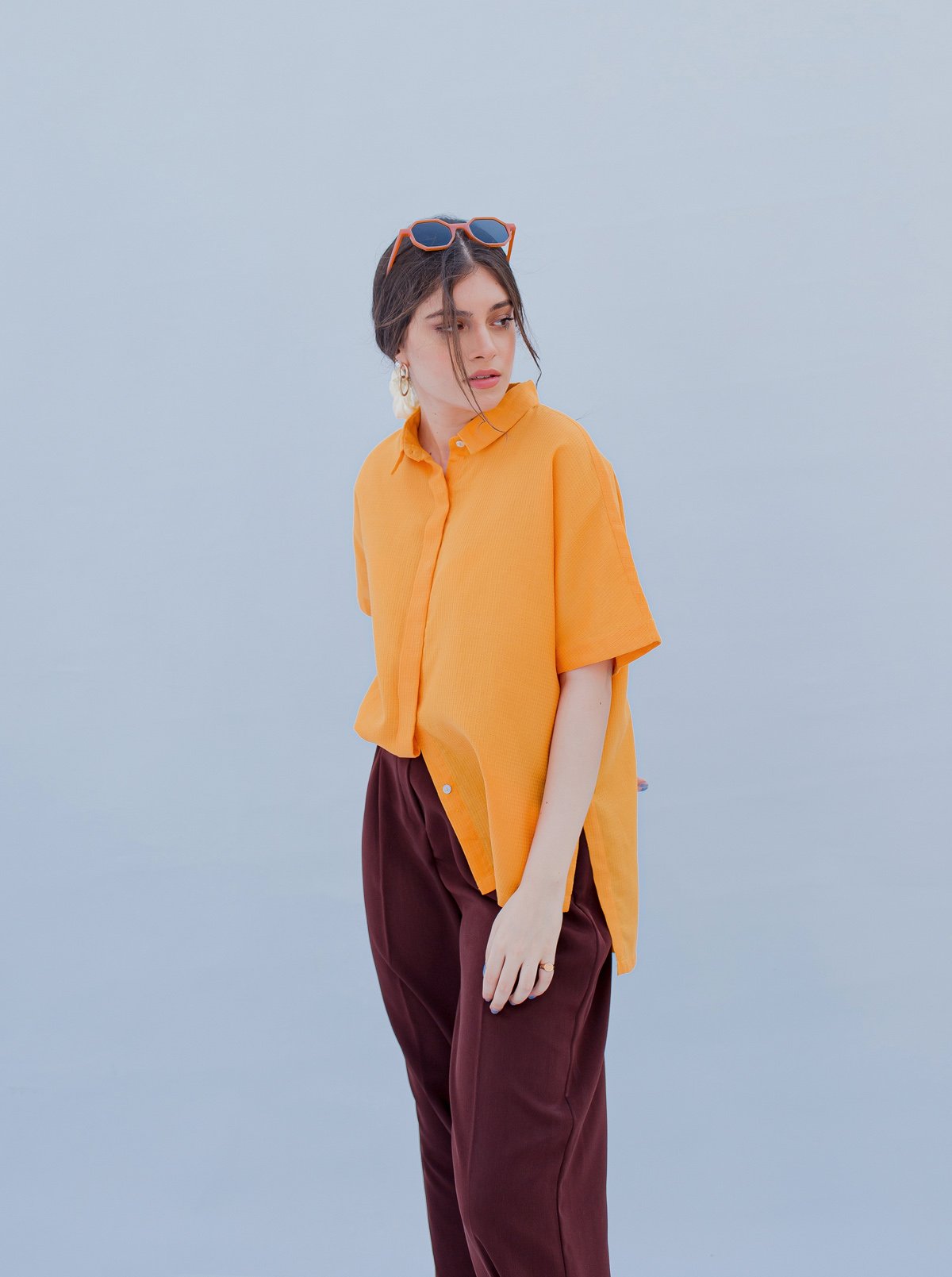 Yellow Short Sleeved Collar Shirt