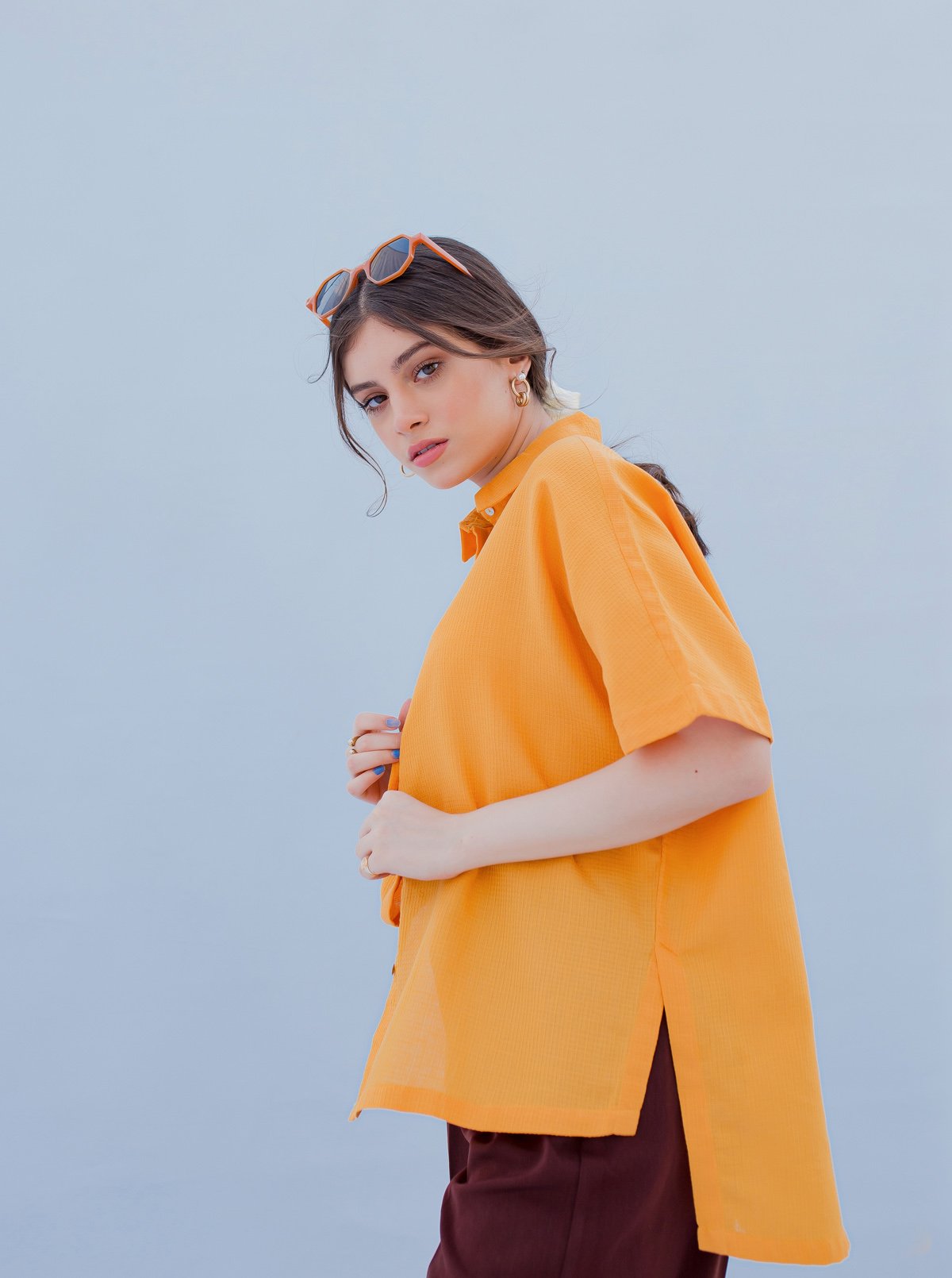 Yellow Short Sleeved Collar Shirt