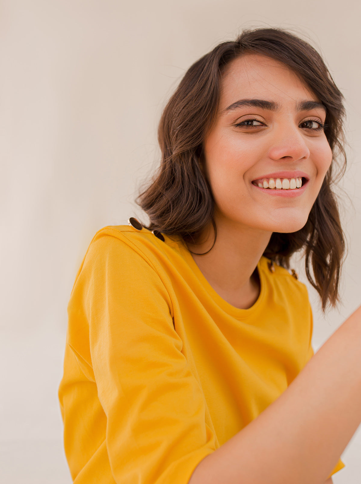 Yellow Metallic Button T-Shirt