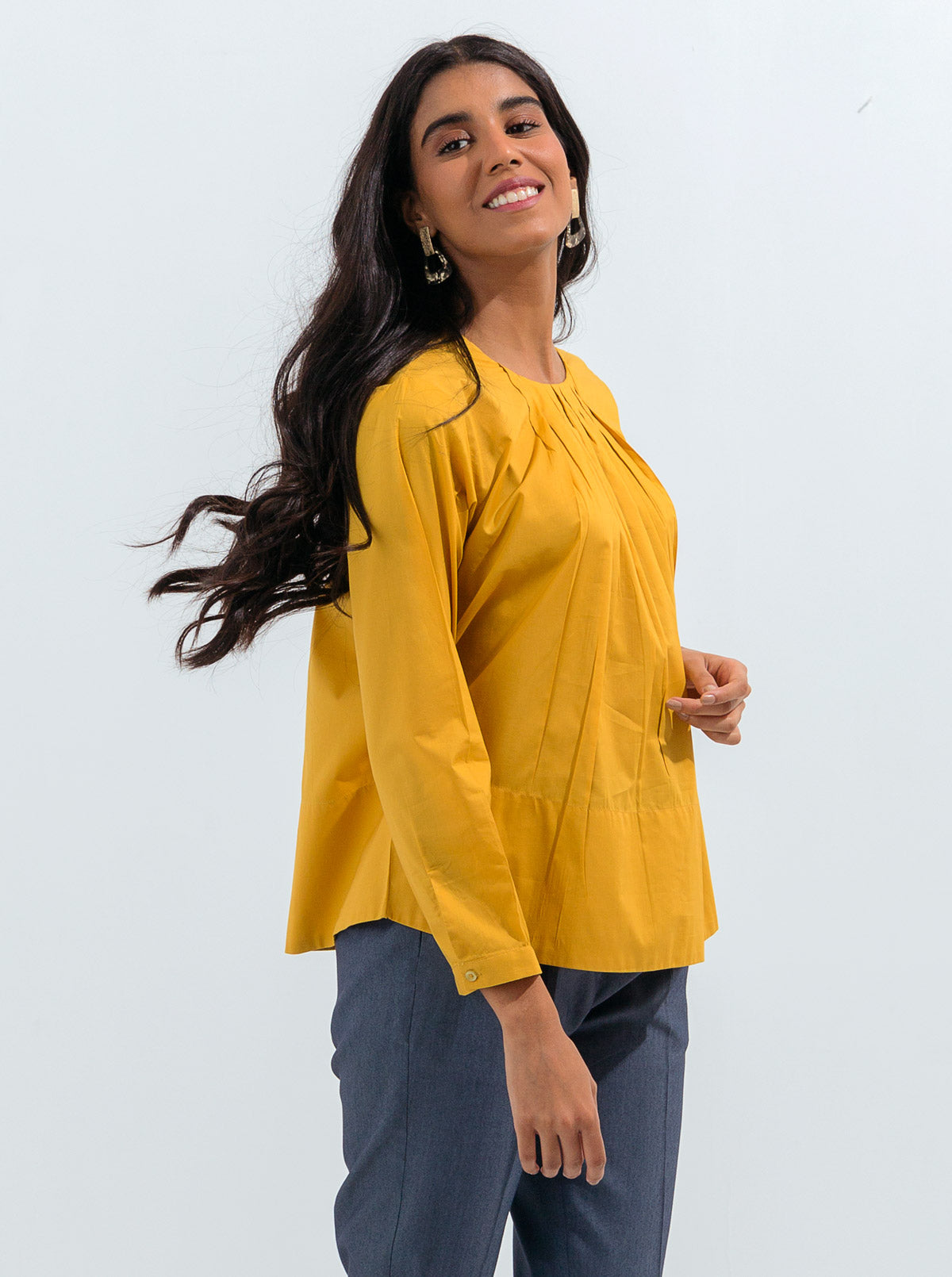 Yellow Pleated Top
