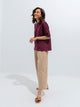 Maroon Gathered Sleeve T-Shirt