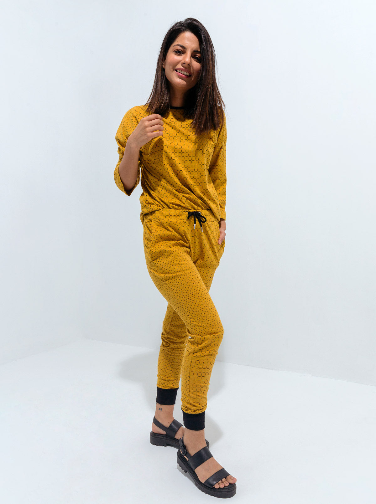 Mustard Geo-Print Summer Tracksuit