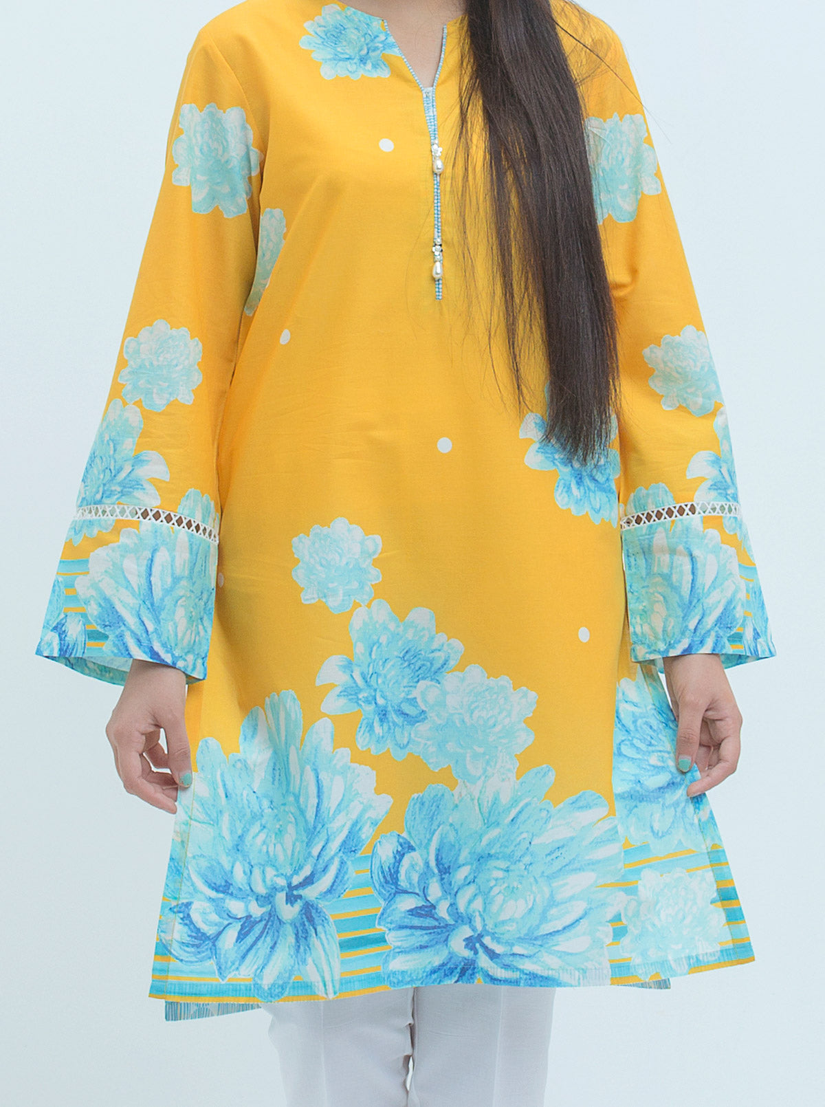 SS25DA-2755 SKY BLUE HAND EMBELLISHED KAFTAN