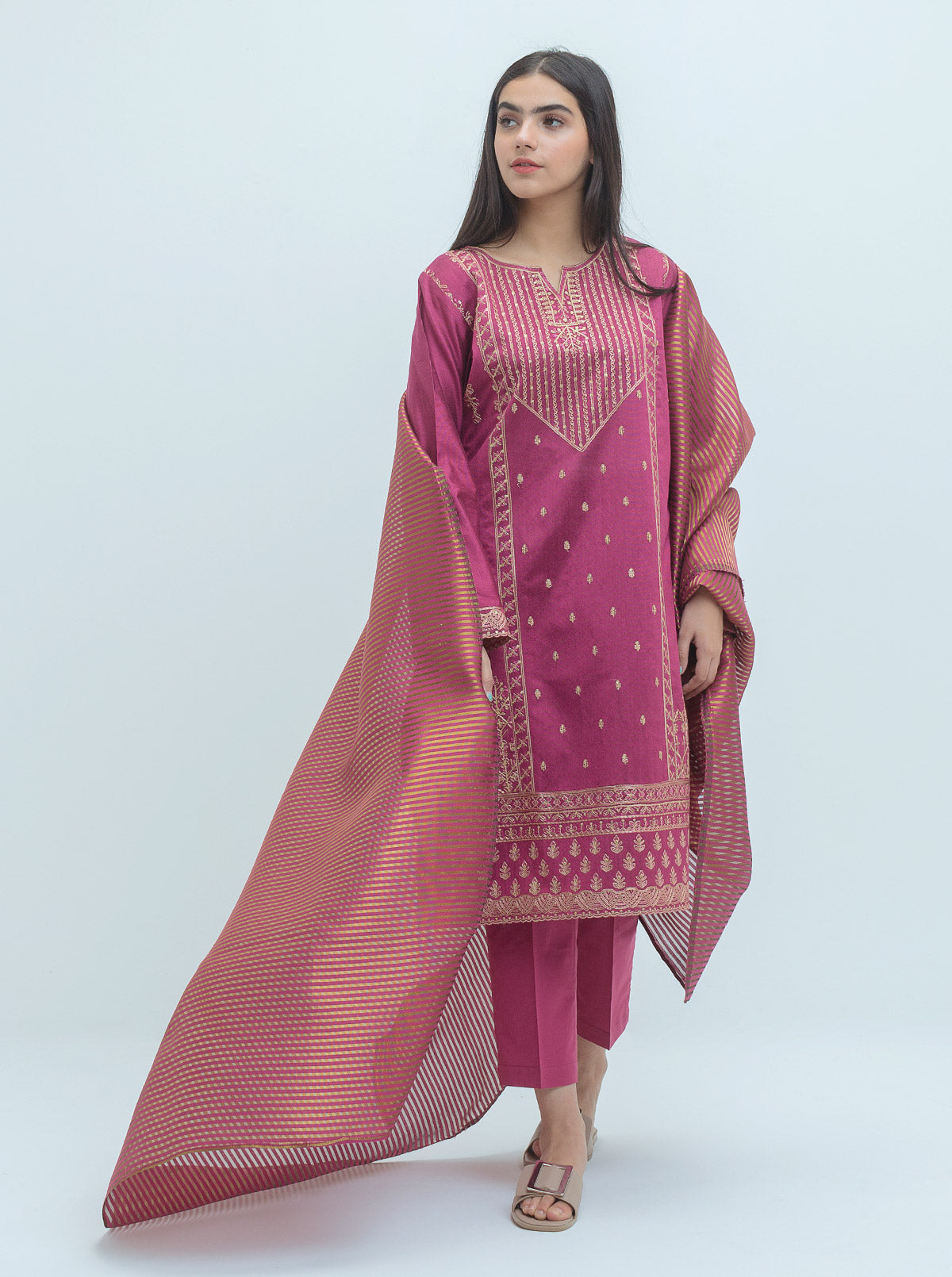 SS25DA-2767   SKY BLUE  2PCS  EMBROIDERED KURTA WITH TROUSER