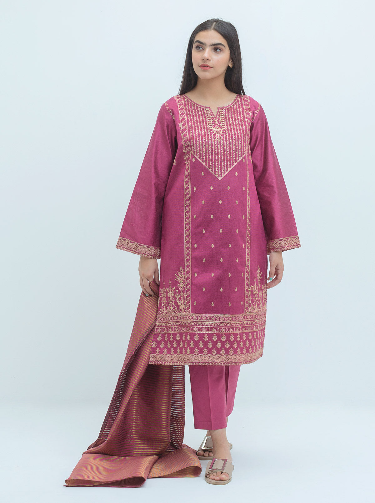 SS25DA-2767   SKY BLUE  2PCS  EMBROIDERED KURTA WITH TROUSER