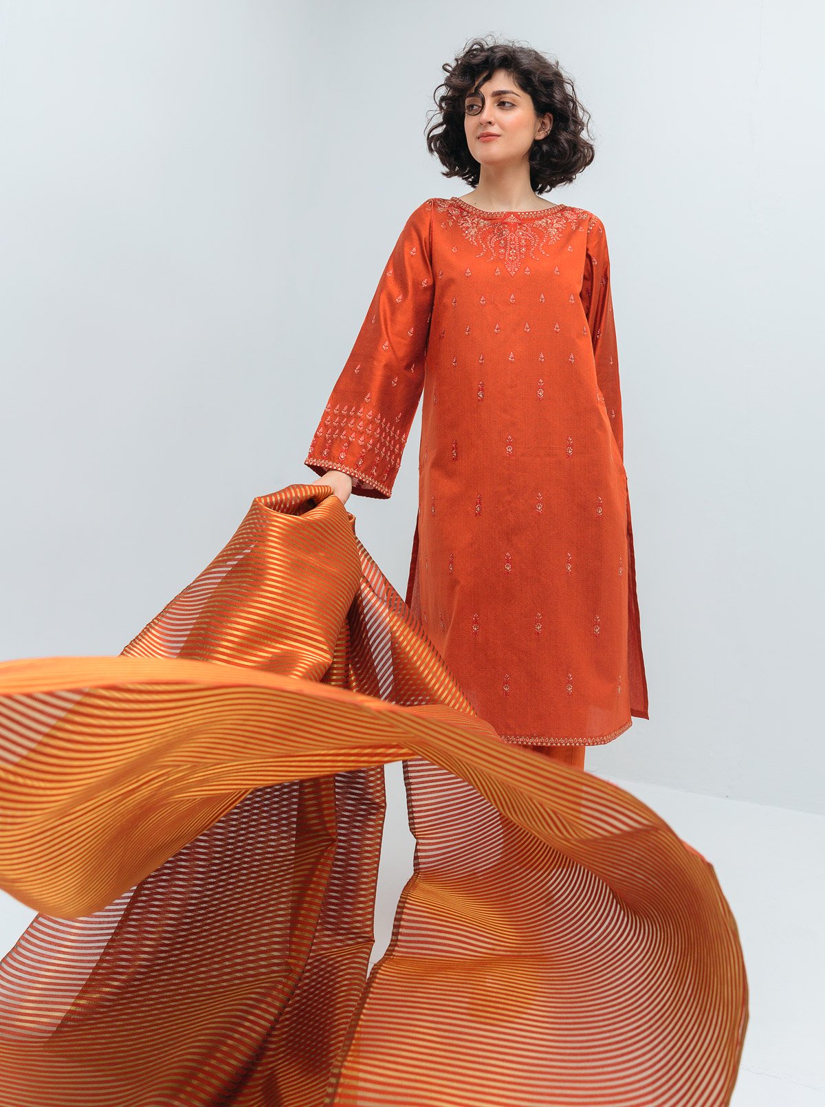 SS25DA-2776   BLUE  2PCS  EMBROIDERED KURTA WITH TROUSER
