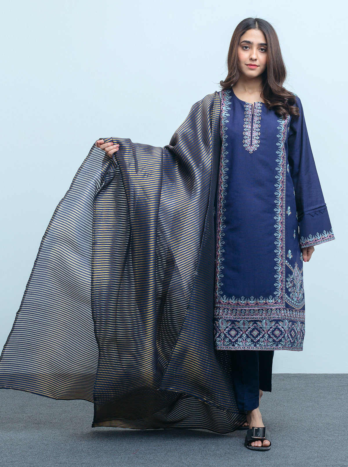 Embroidered Shirt With Dupatta And Pant