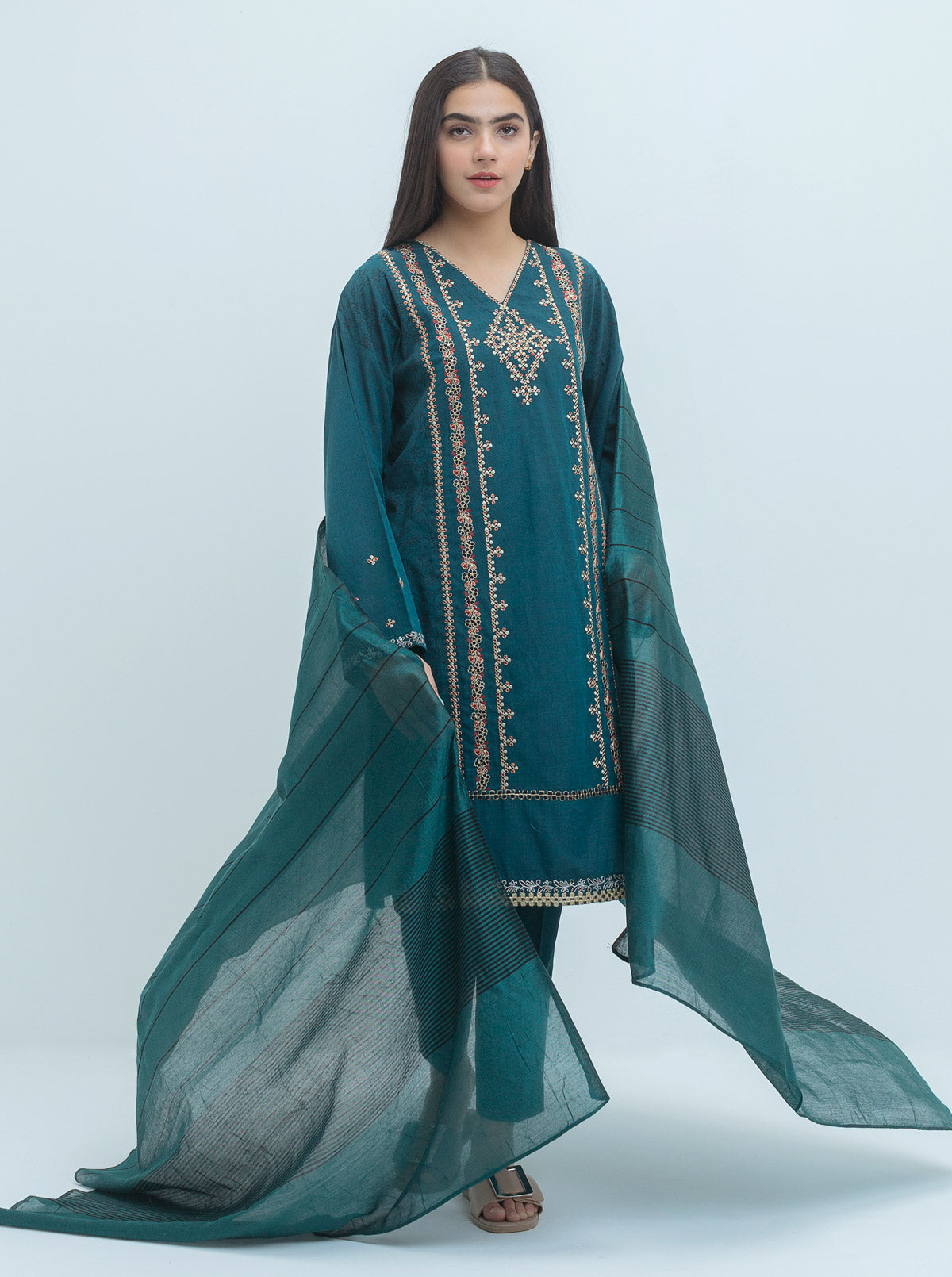 Embroidered Shirt With Dupatta