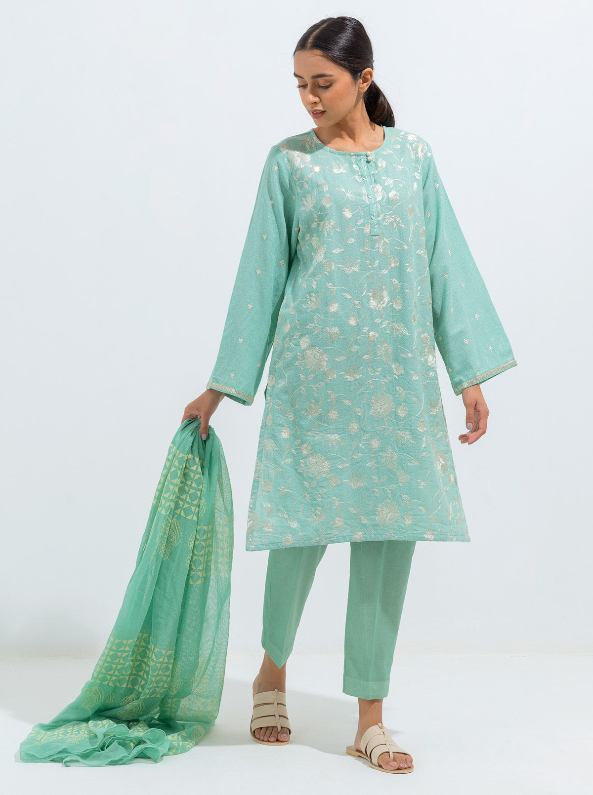 Embroidered Shirt With Dupatta