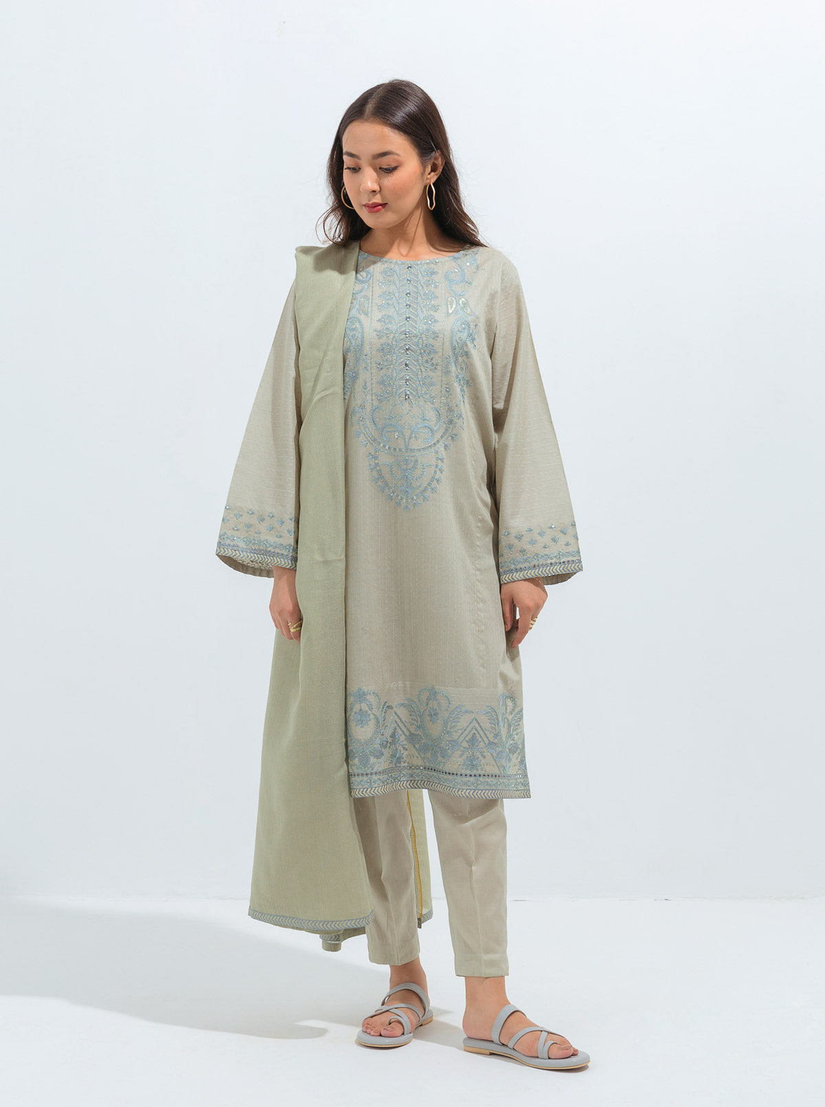 Embroidered Shirt With Dupatta