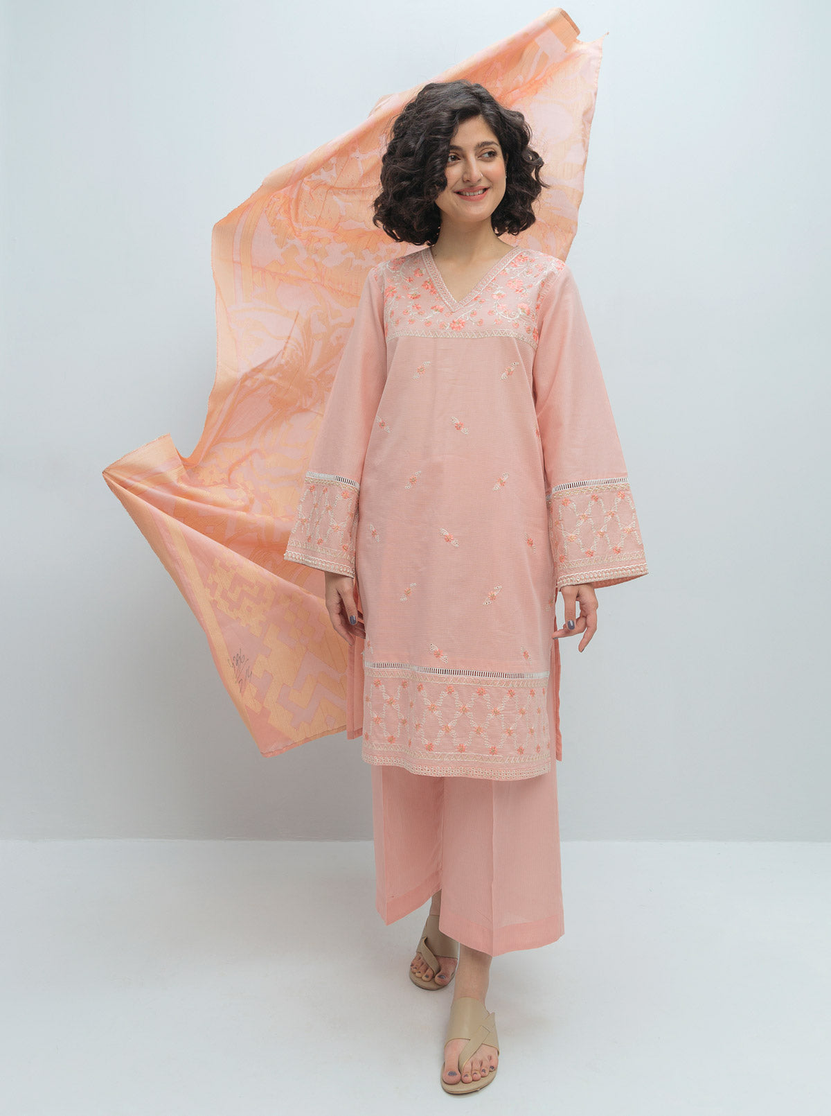 Embroidered Shirt With Dupatta