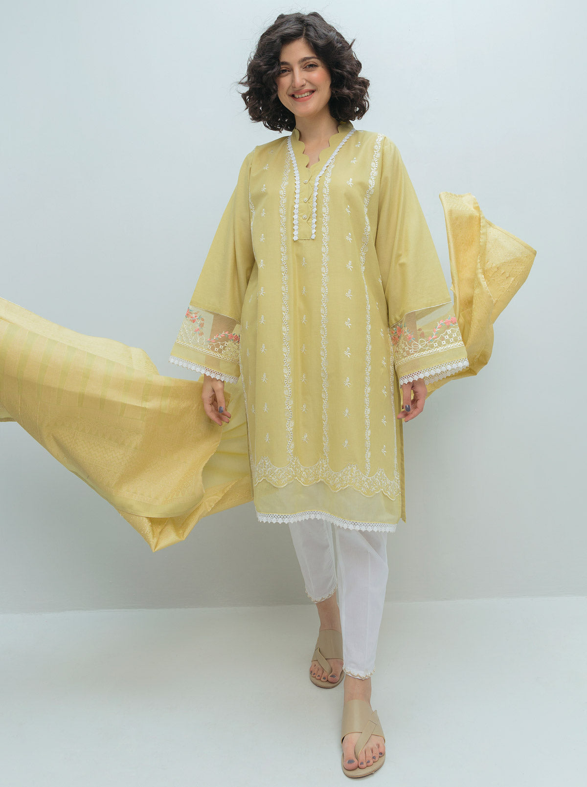 Embroidered Shirt With Dupatta