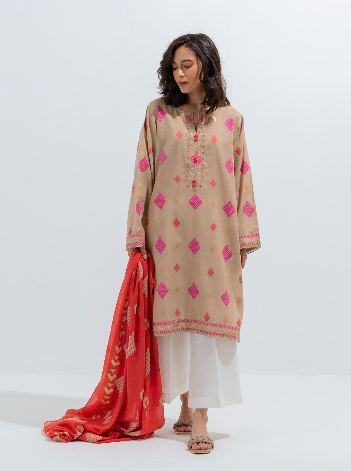 Embroidered Shirt With Dupatta