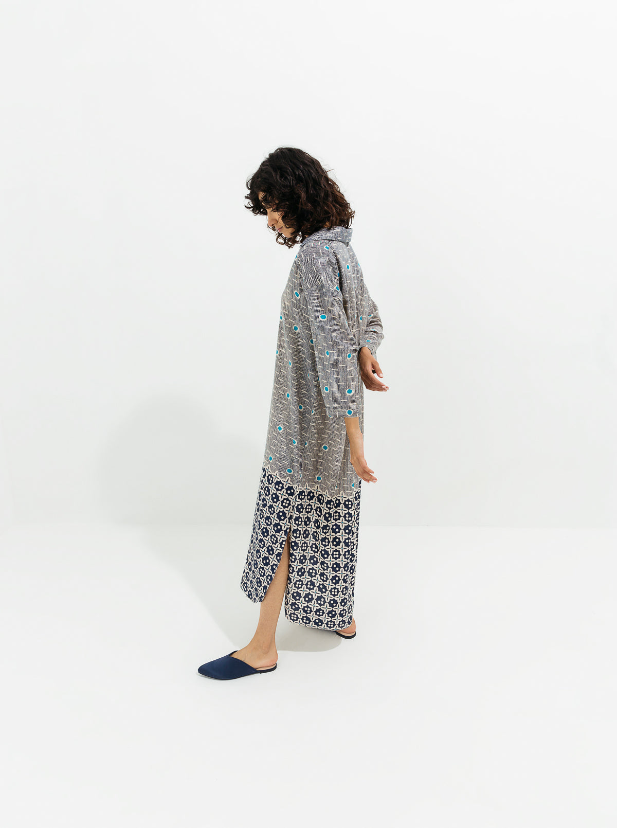 Navy Printed Cotton Long Tunic