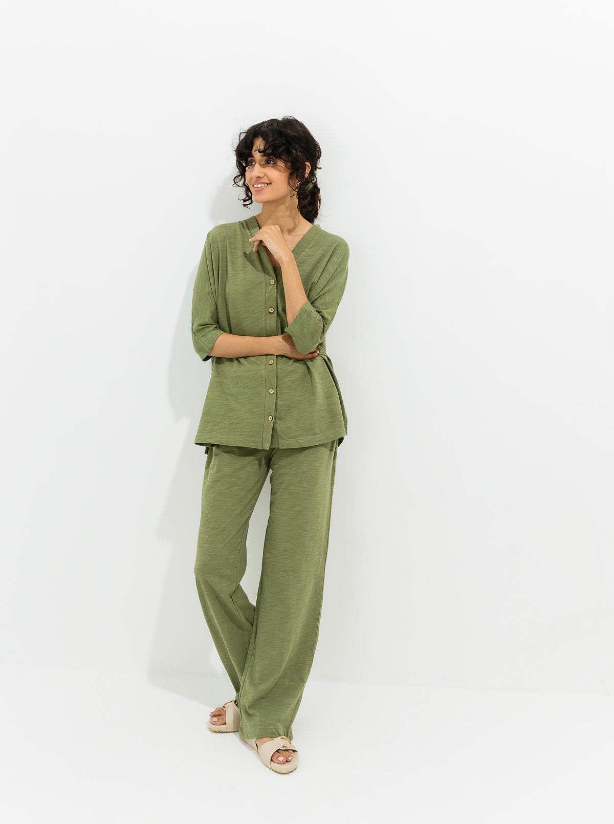 Green Slub Jersey Co-Ord Set