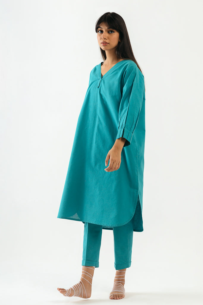 Turquoise Textured Cotton Co-Ord Set