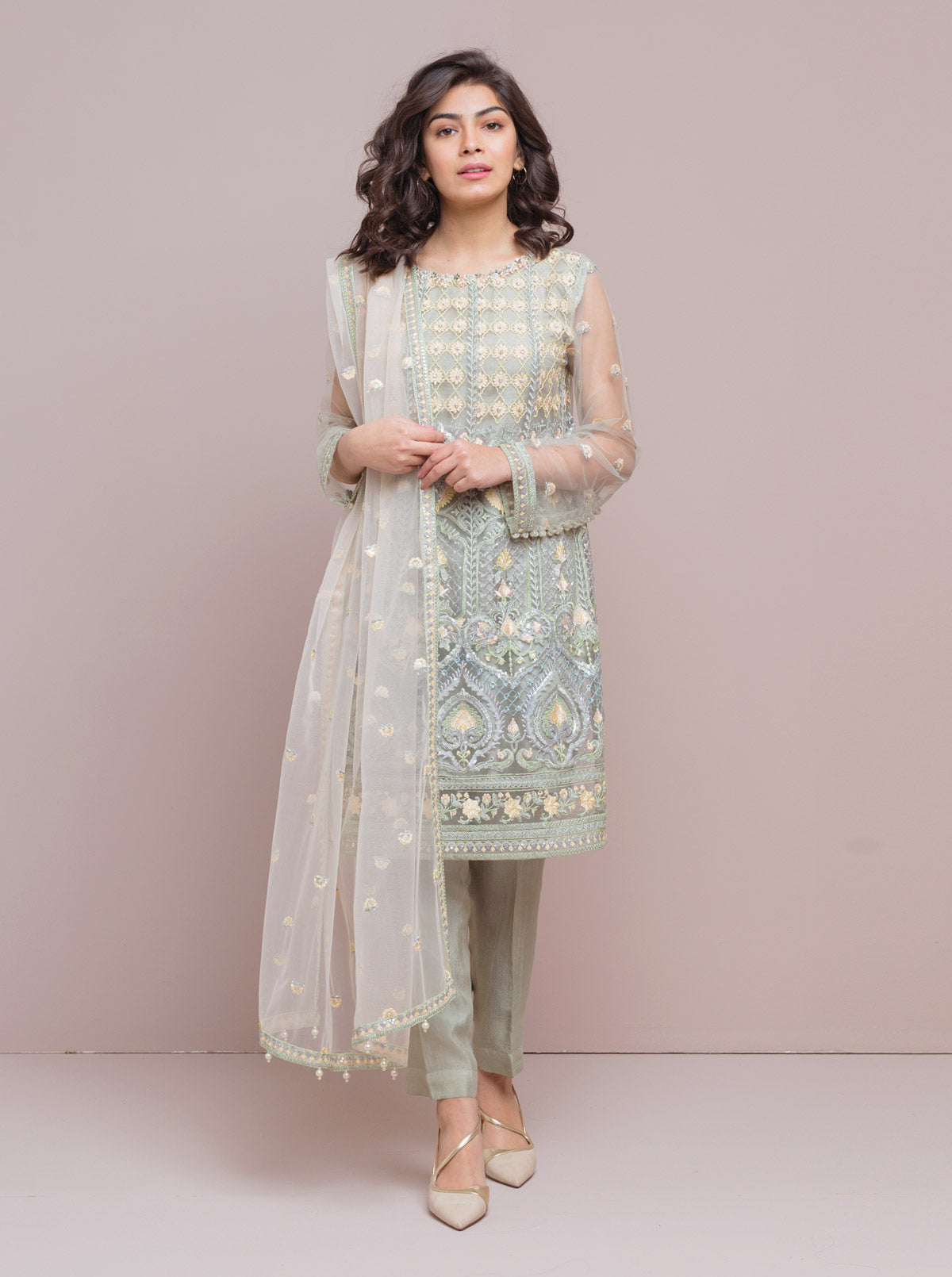 Embroidered Shirt With Dupatta