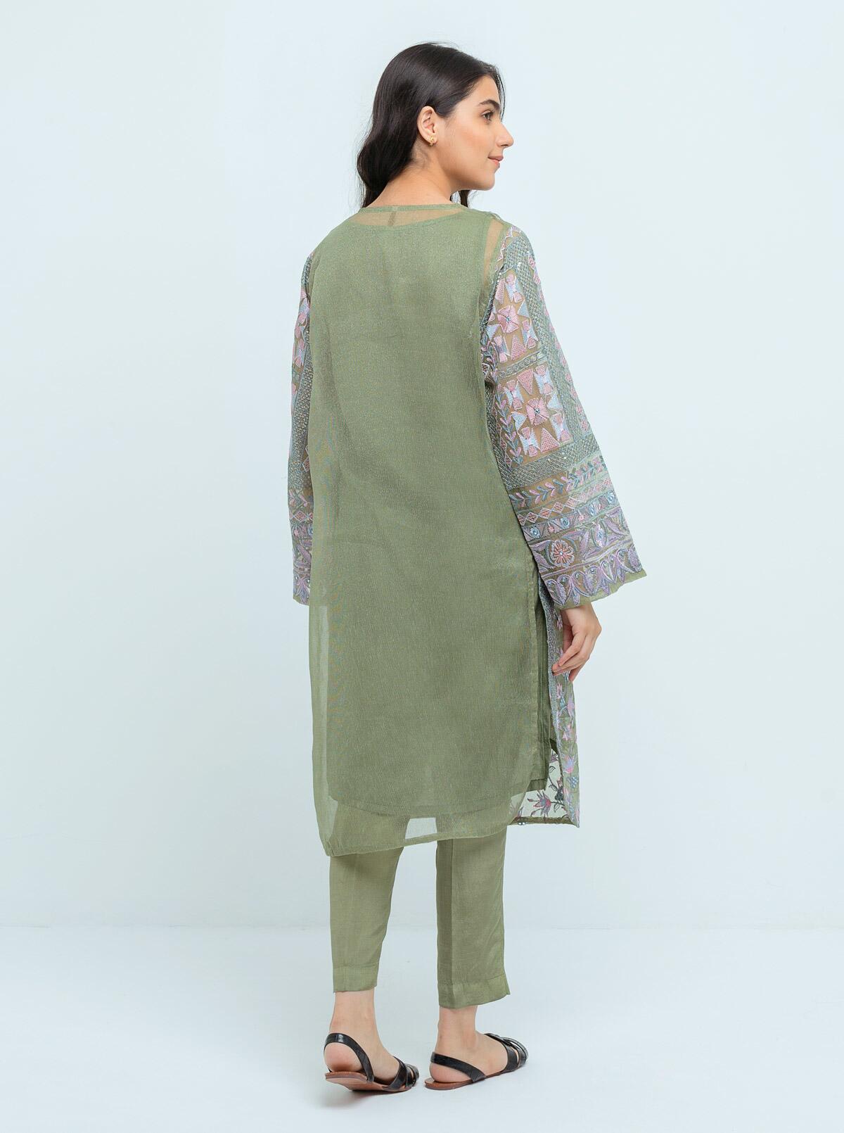 DA-2028 GREEN EMBROIDERED KURTA WITH DUPATTA