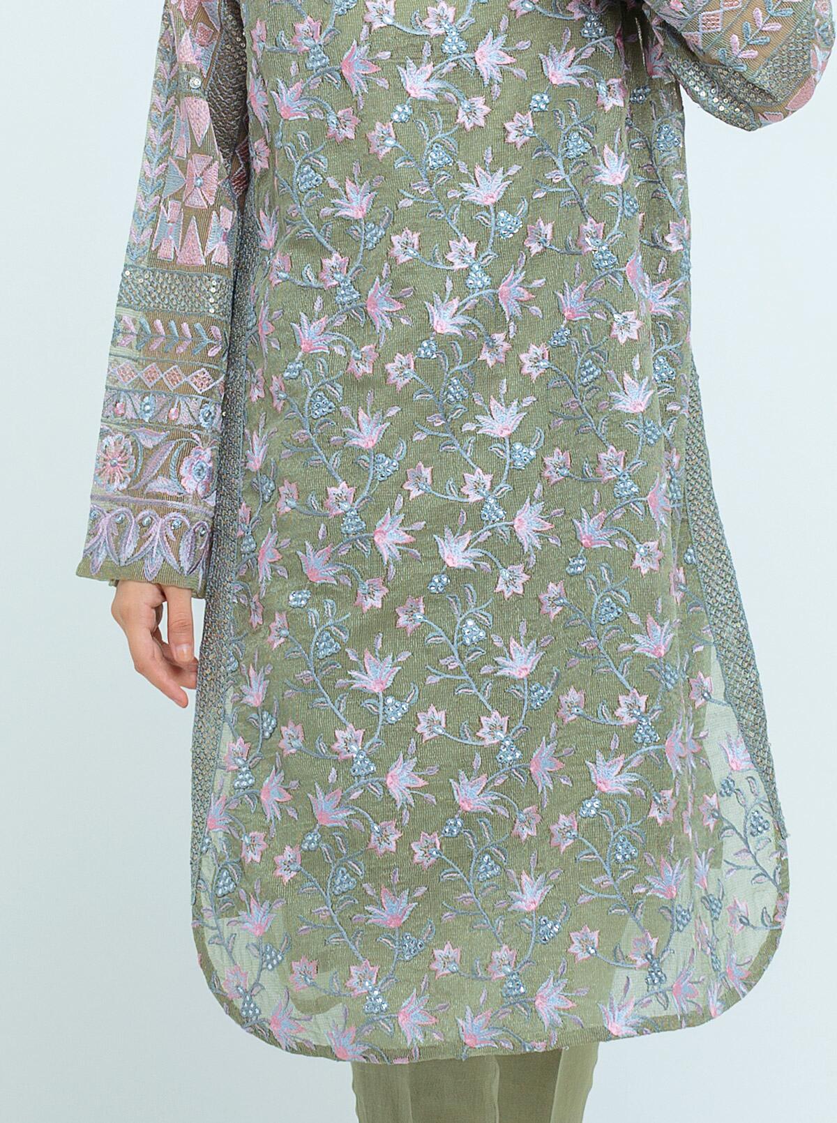 DA-2028 GREEN EMBROIDERED KURTA WITH DUPATTA