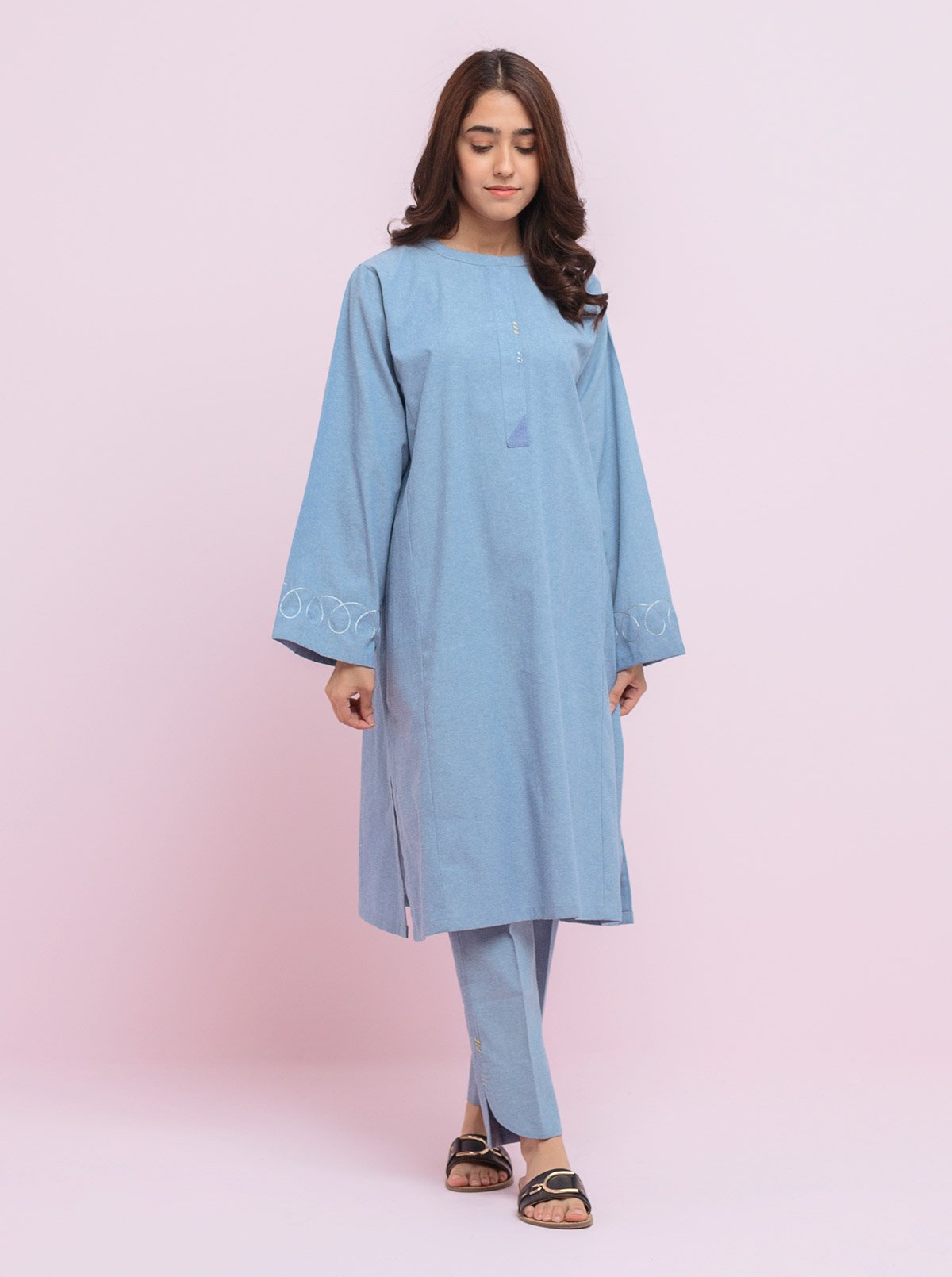 DA-2034 GREY EMBROIDERED KURTA WITH DUPATTA