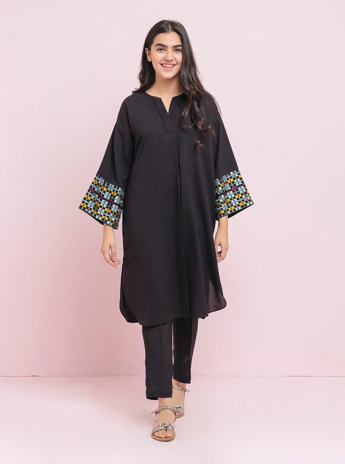 DA-2042 NAVY BLUE EMBROIDERED KURTA WITH DUPATTA
