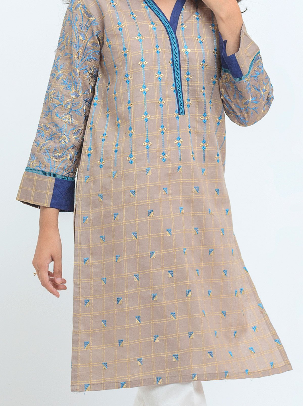 DA-1412 Beige EMBROIDERED KURTA