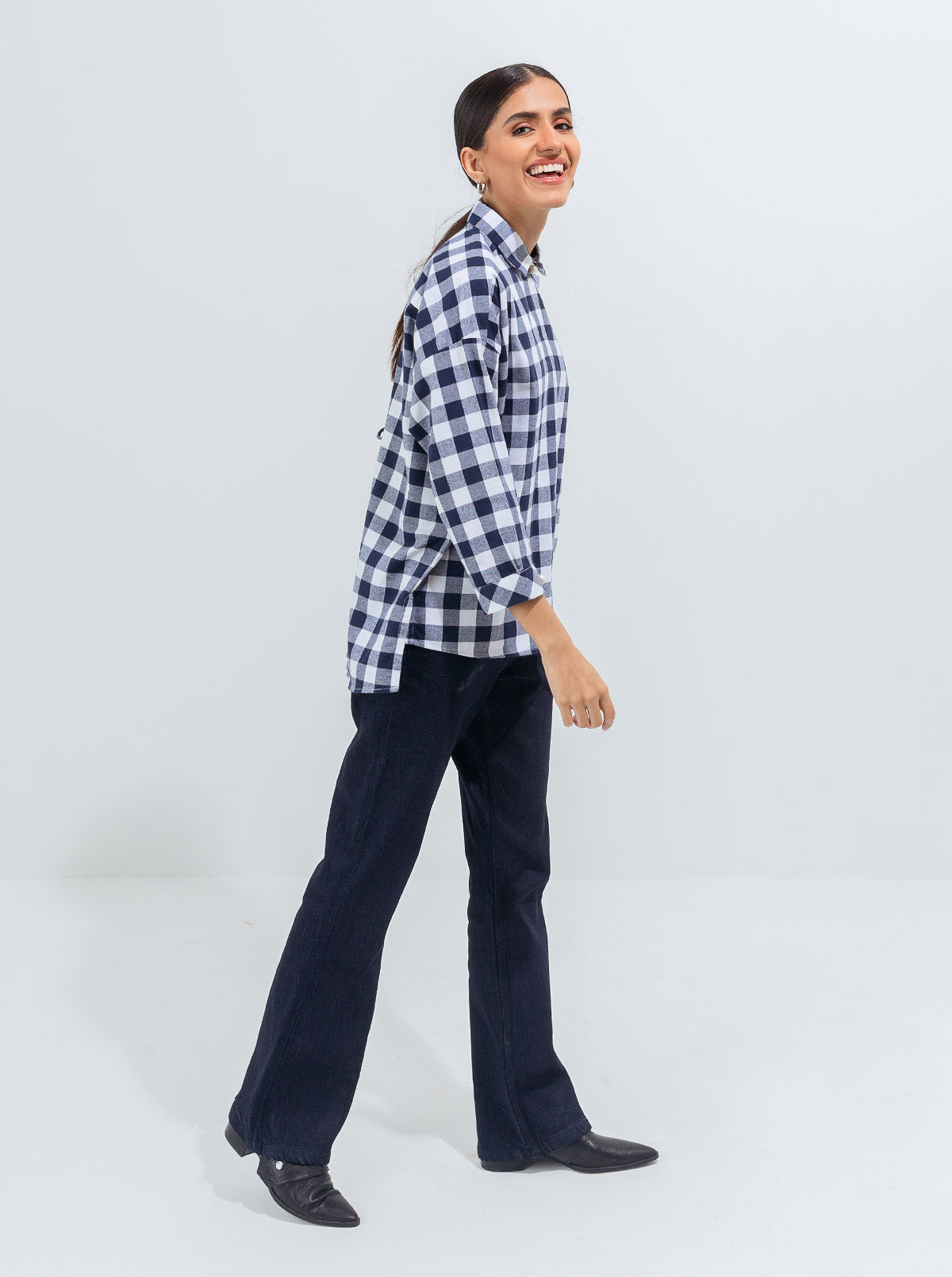 Flannel Check Pearl Button Top