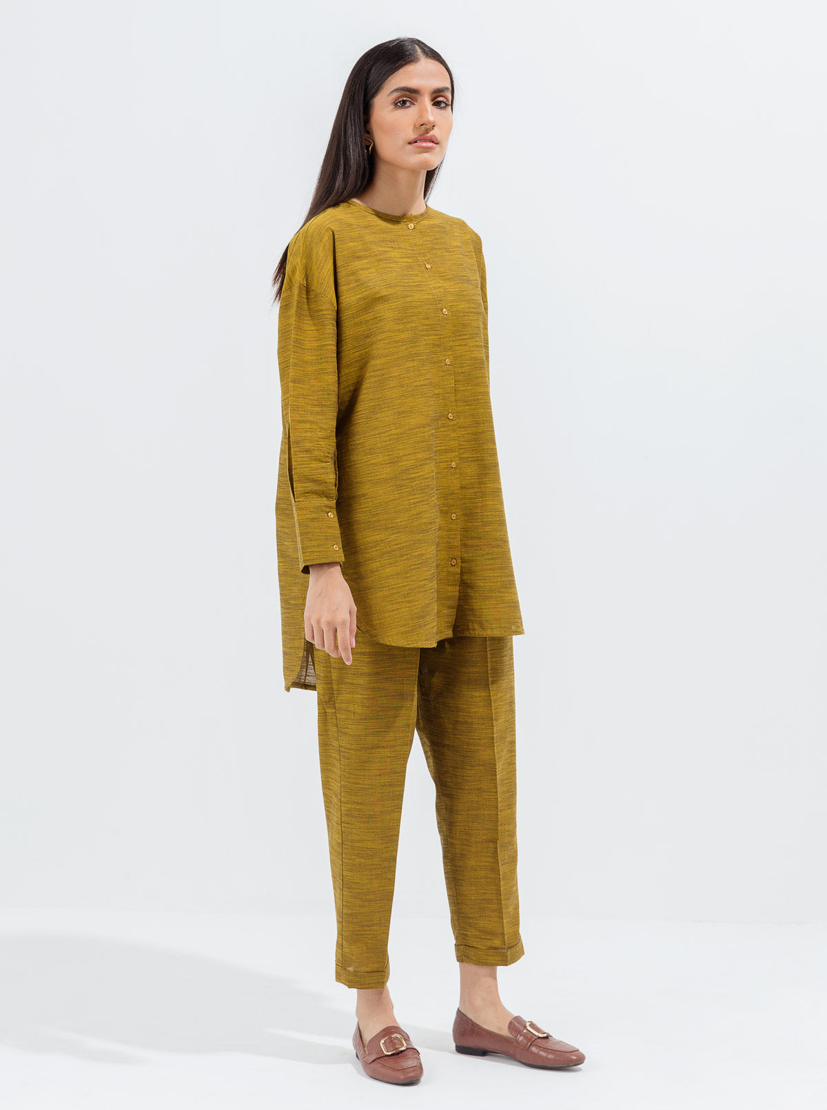 Textured Olive Mustard Co-Ord Set