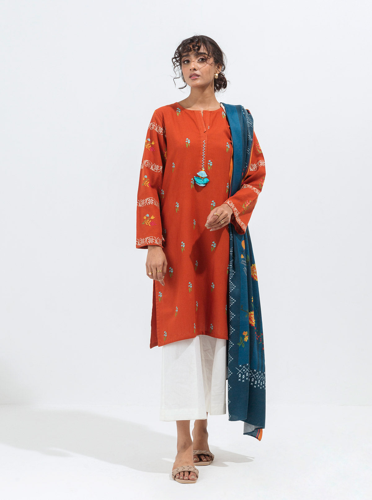 Embroidered Shirt With Shawl