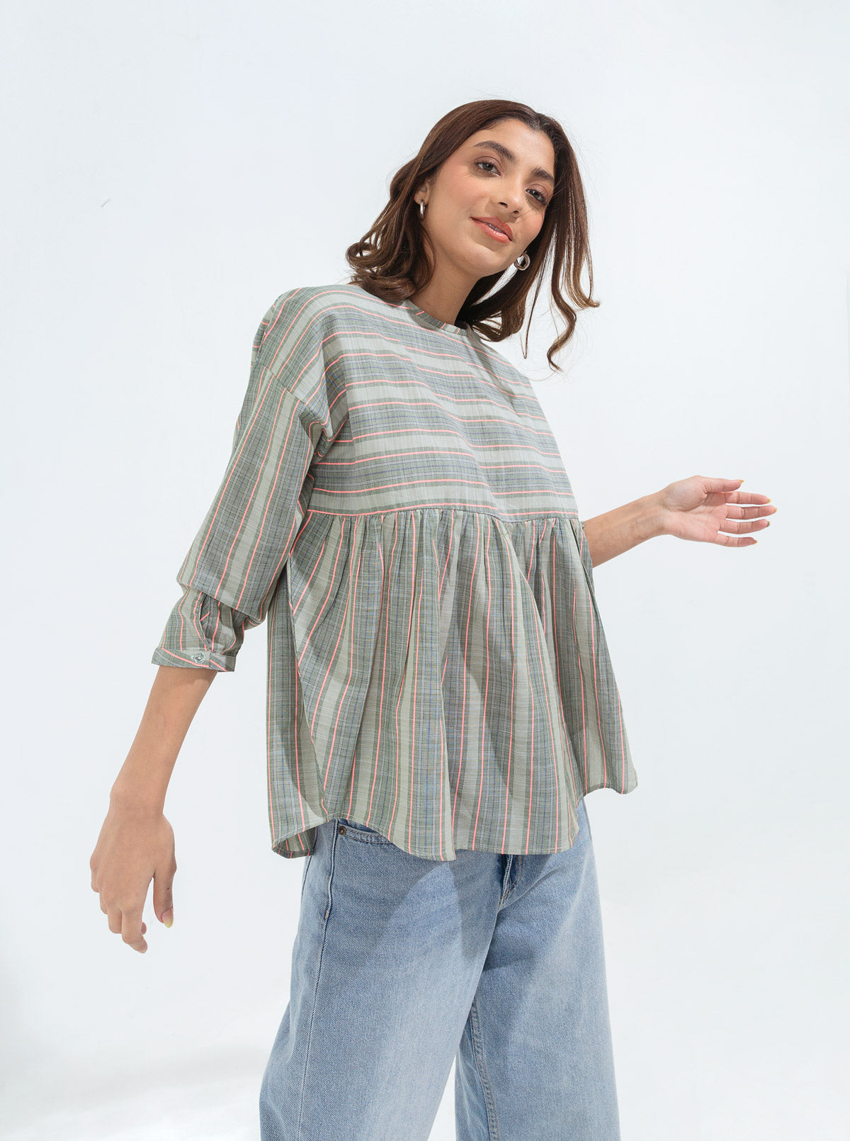 Green Striped Peplum Top