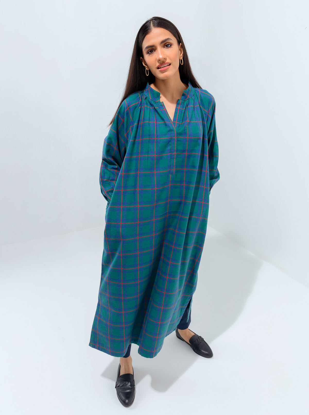 Green Check Flannel Long Dress
