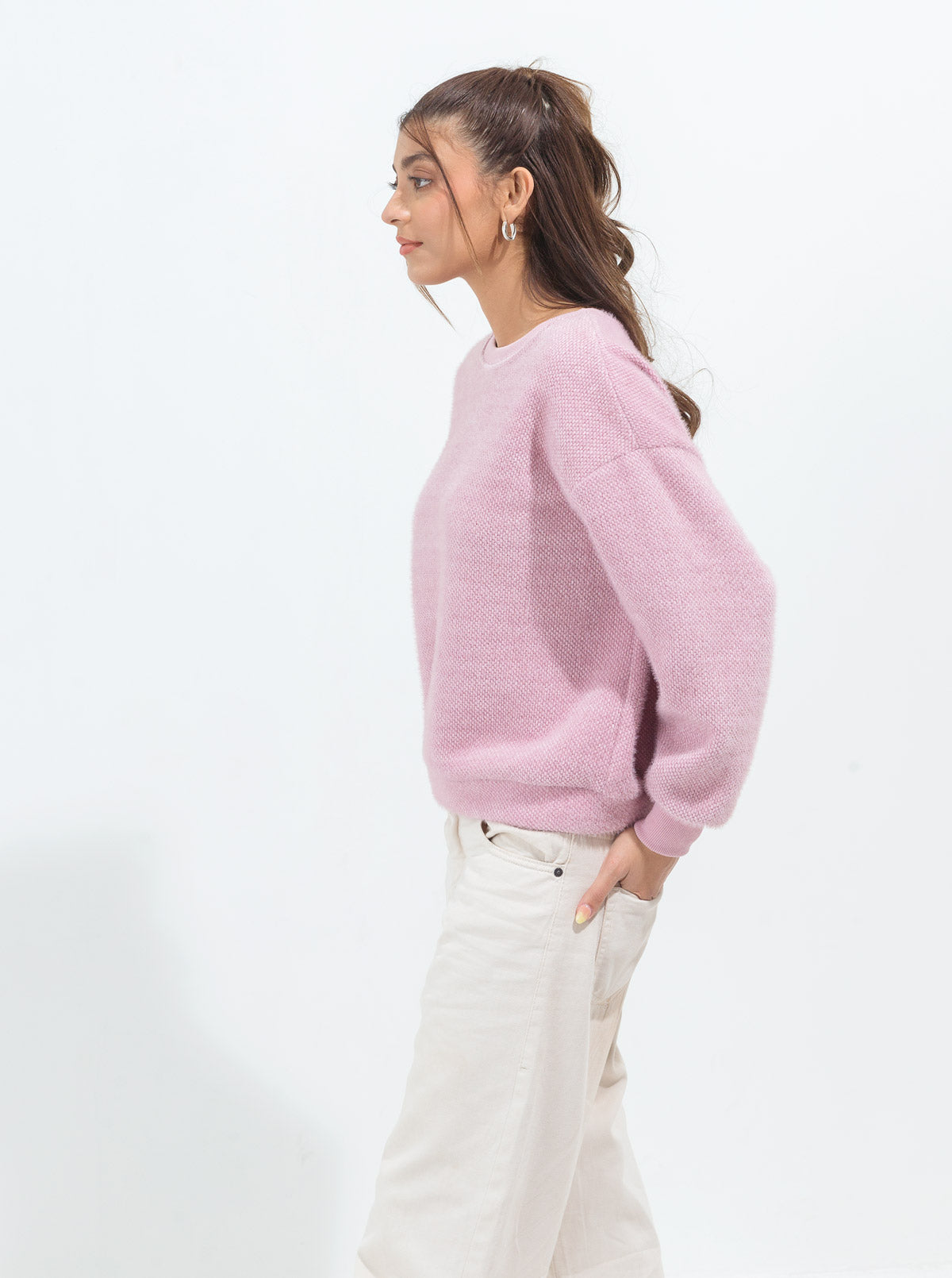 Lilac Textured Knit Sweatshirt