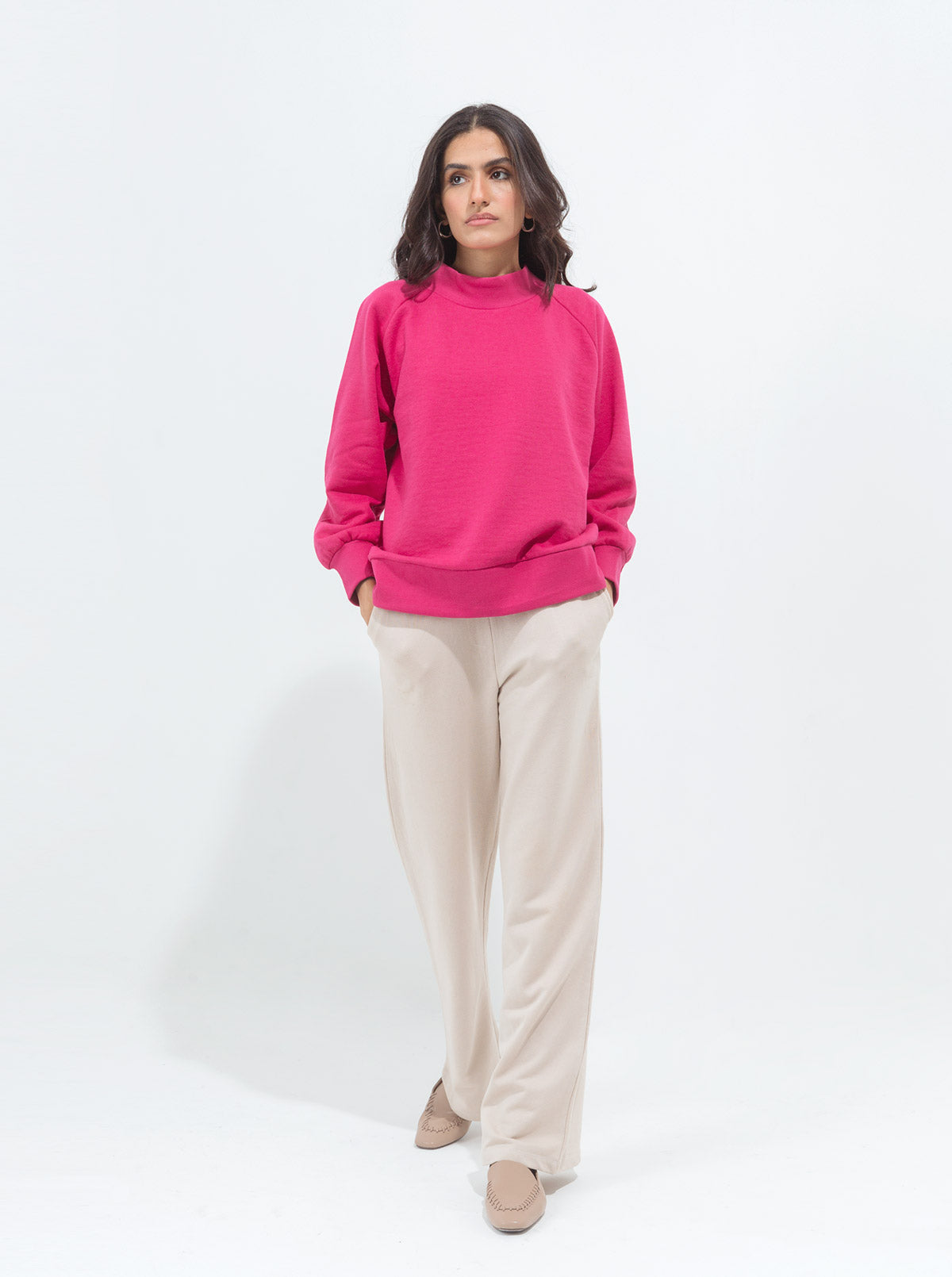 Hot Pink Raglan Sleeve Fleece Sweatshirt