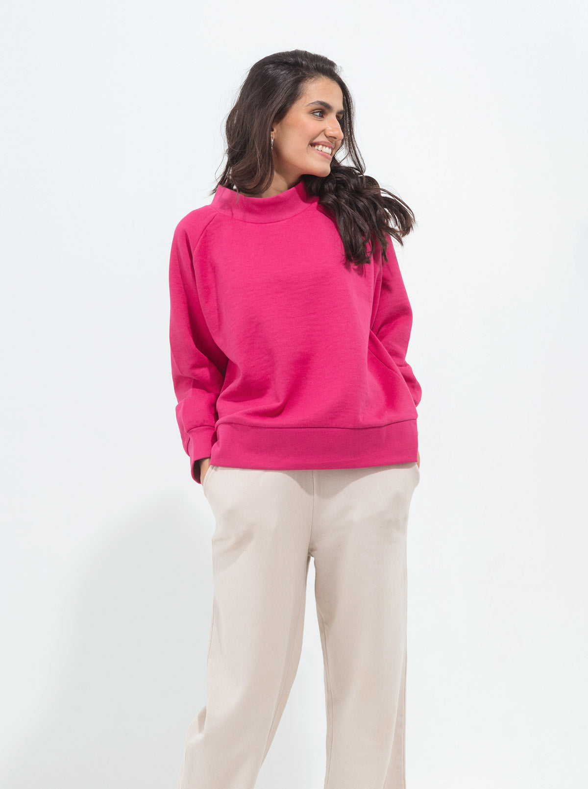 Hot Pink Raglan Sleeve Fleece Sweatshirt