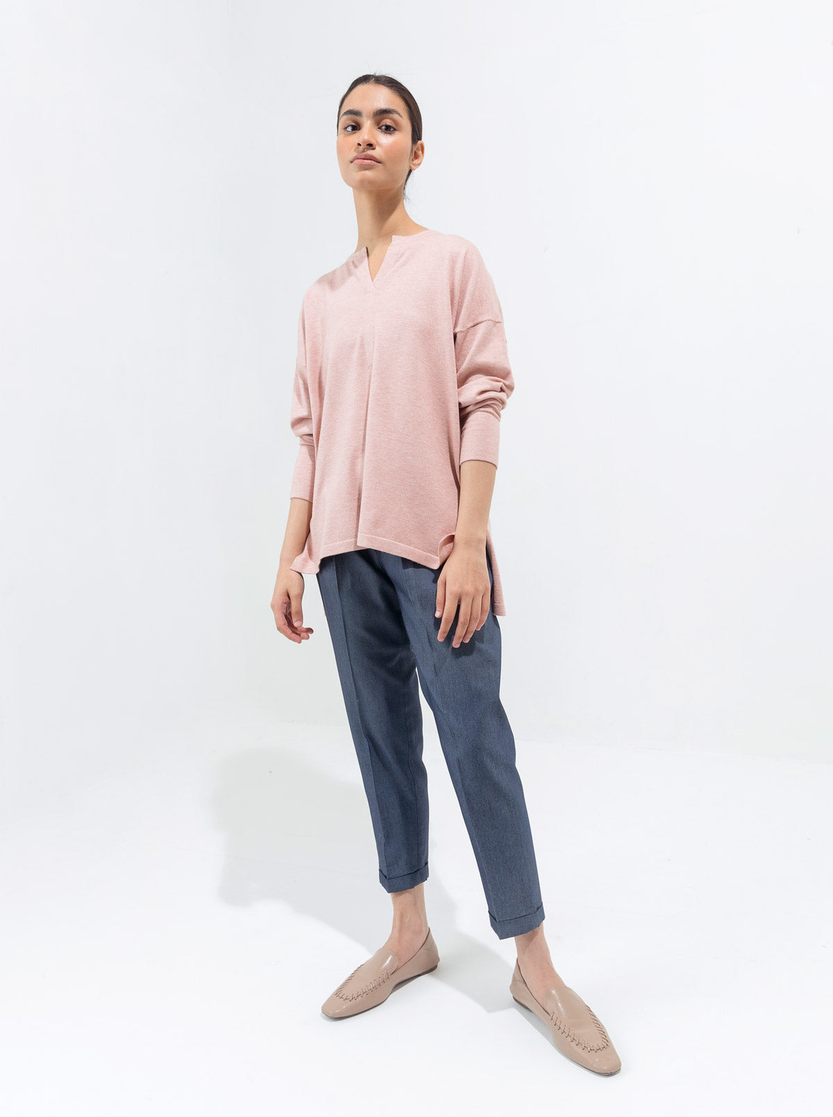 Light Pink Melange Fine Knit Sweater