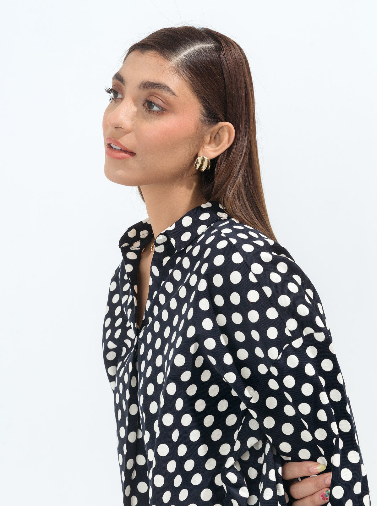 Polka Dotted Corduroy Collar Shirt