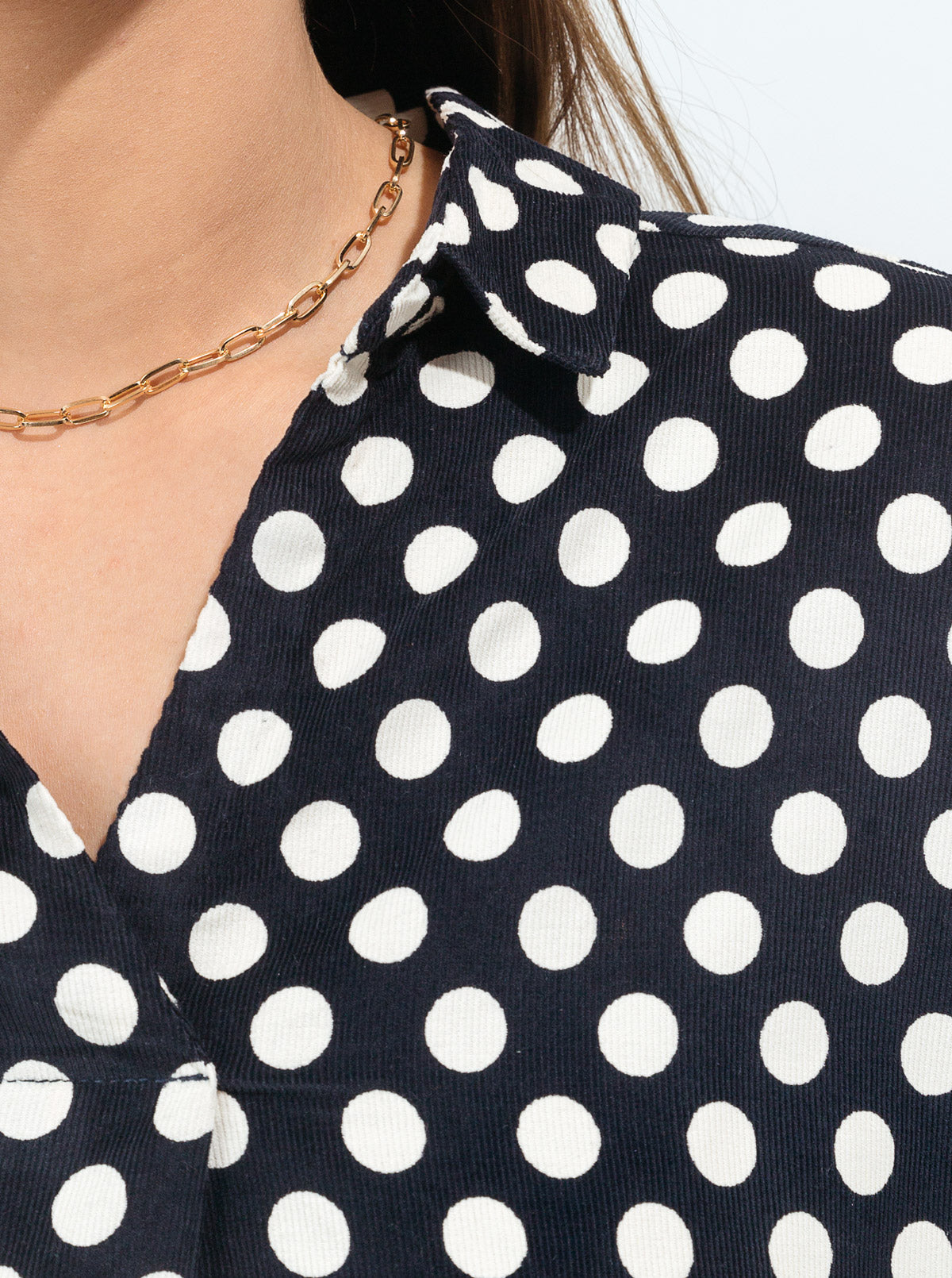 Polka Dotted Corduroy Collar Shirt