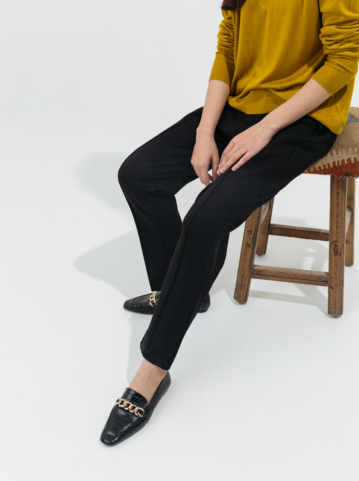 Black Bi-Stretch Straight Pants