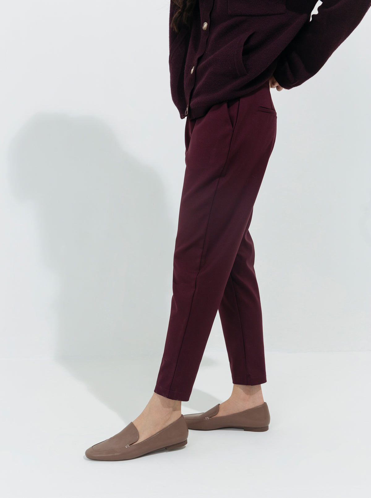 Maroon Stretch Tailored Pants
