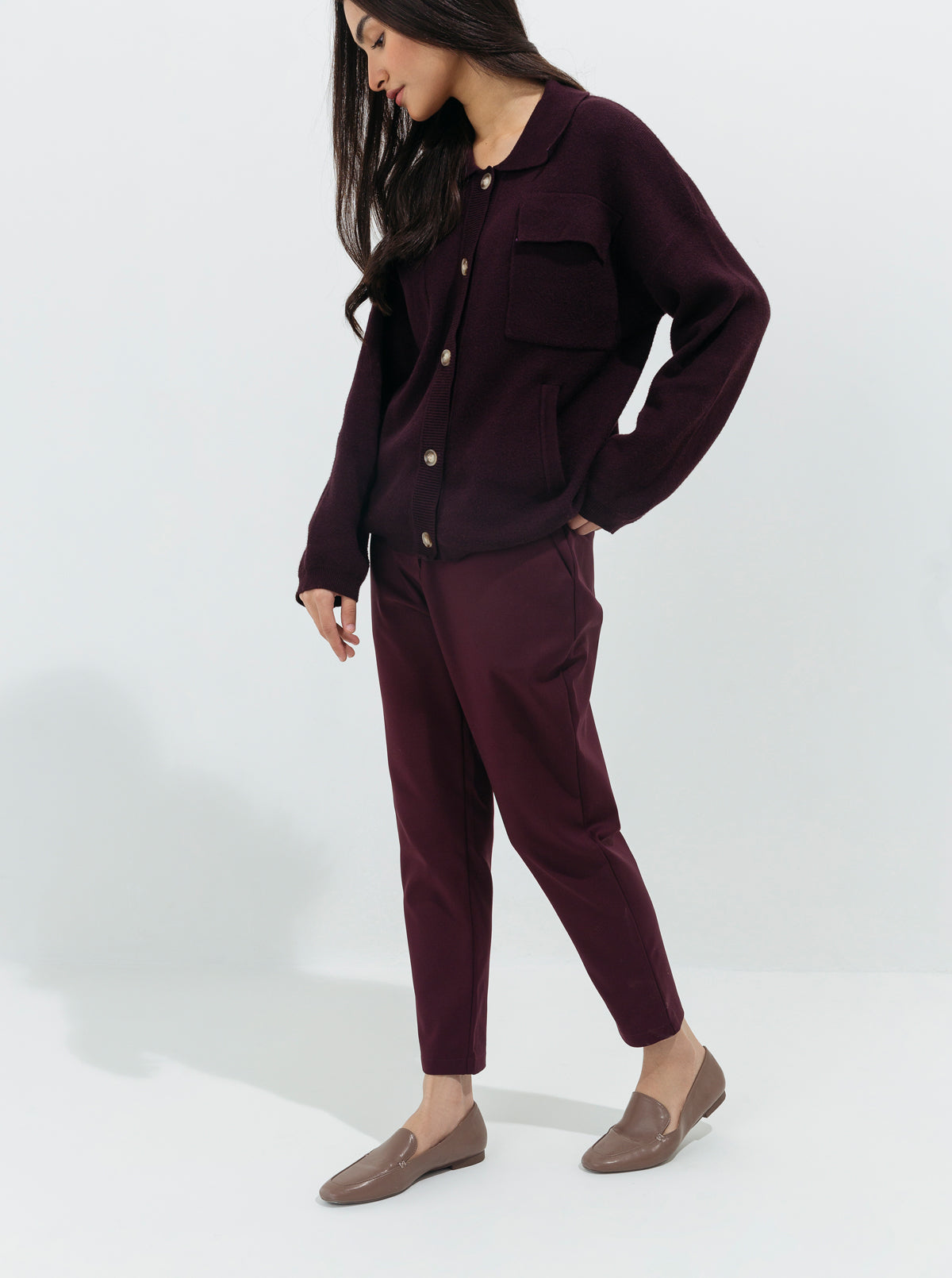 Maroon Stretch Tailored Pants