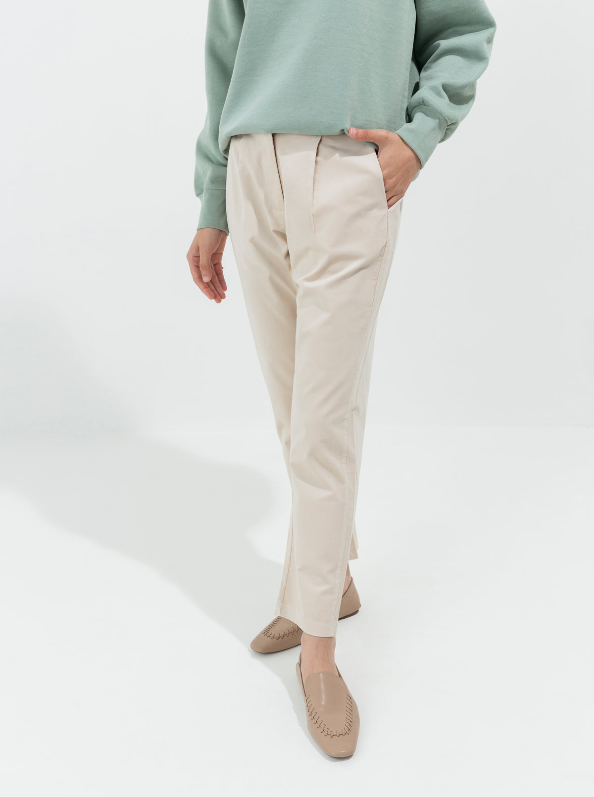 Beige Corduroy Straight Pants